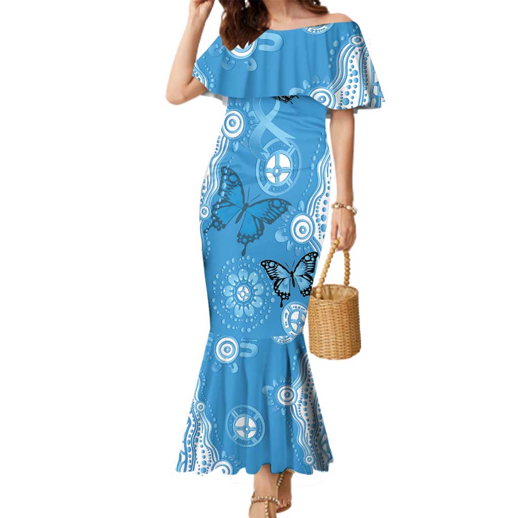 World Diabetes Day Australia Family Matching Mermaid Dress and Hawaiian Shirt Blue Ribbon Butterfly Aboriginal Art - Aussie Hoodie