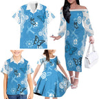 World Diabetes Day Australia Family Matching Off The Shoulder Long Sleeve Dress and Hawaiian Shirt Blue Ribbon Butterfly Aboriginal Art - Aussie Hoodie