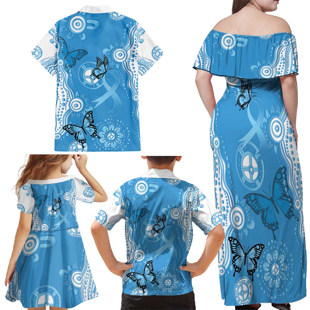 World Diabetes Day Australia Family Matching Off Shoulder Maxi Dress and Hawaiian Shirt Blue Ribbon Butterfly Aboriginal Art - Aussie Hoodie