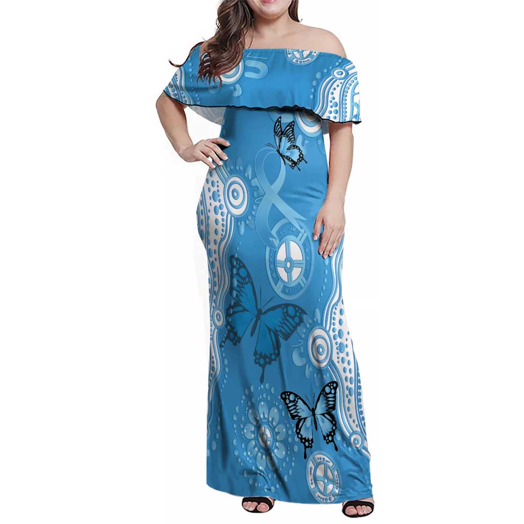 World Diabetes Day Australia Family Matching Off Shoulder Maxi Dress and Hawaiian Shirt Blue Ribbon Butterfly Aboriginal Art - Aussie Hoodie