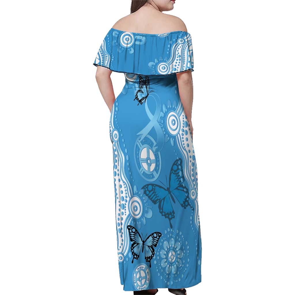 World Diabetes Day Australia Family Matching Off Shoulder Maxi Dress and Hawaiian Shirt Blue Ribbon Butterfly Aboriginal Art - Aussie Hoodie