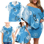 World Diabetes Day Australia Family Matching Off Shoulder Short Dress and Hawaiian Shirt Blue Ribbon Butterfly Aboriginal Art - Aussie Hoodie