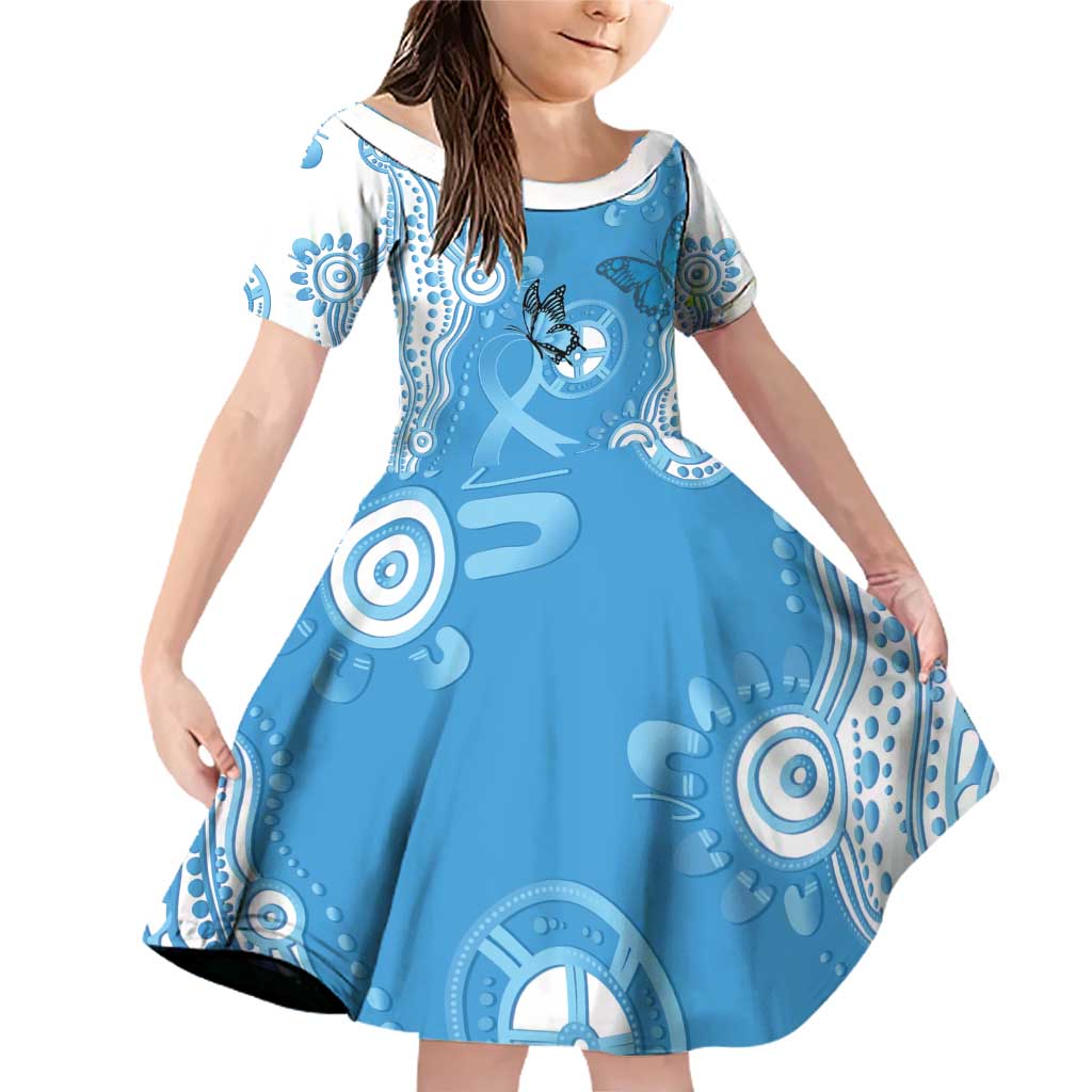 World Diabetes Day Australia Family Matching Off Shoulder Short Dress and Hawaiian Shirt Blue Ribbon Butterfly Aboriginal Art - Aussie Hoodie