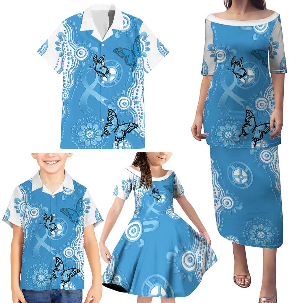 World Diabetes Day Australia Family Matching Puletasi and Hawaiian Shirt Blue Ribbon Butterfly Aboriginal Art - Aussie Hoodie