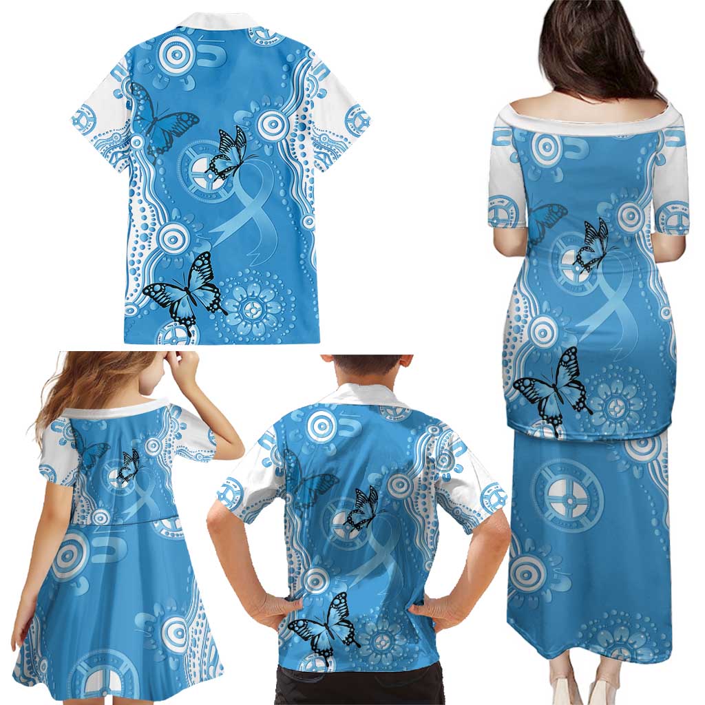 World Diabetes Day Australia Family Matching Puletasi and Hawaiian Shirt Blue Ribbon Butterfly Aboriginal Art - Aussie Hoodie