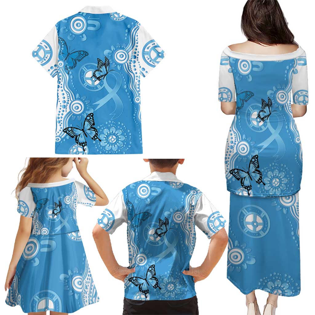 World Diabetes Day Australia Family Matching Puletasi and Hawaiian Shirt Blue Ribbon Butterfly Aboriginal Art - Aussie Hoodie