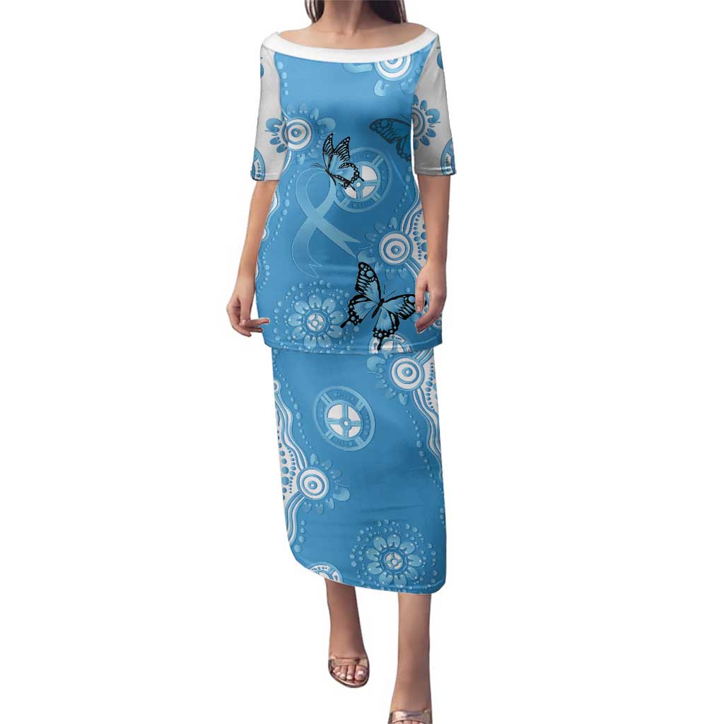 World Diabetes Day Australia Family Matching Puletasi and Hawaiian Shirt Blue Ribbon Butterfly Aboriginal Art - Aussie Hoodie