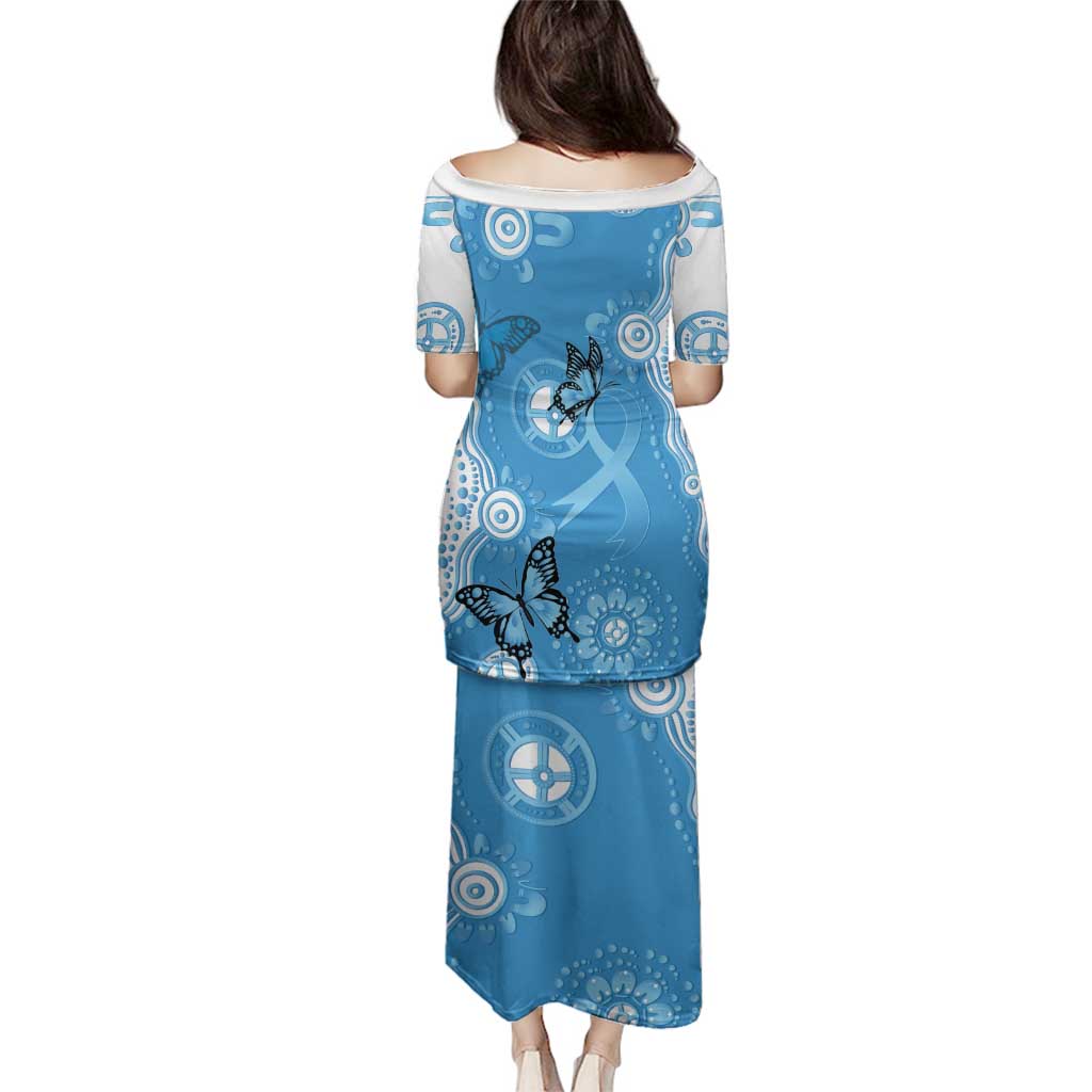 World Diabetes Day Australia Family Matching Puletasi and Hawaiian Shirt Blue Ribbon Butterfly Aboriginal Art - Aussie Hoodie