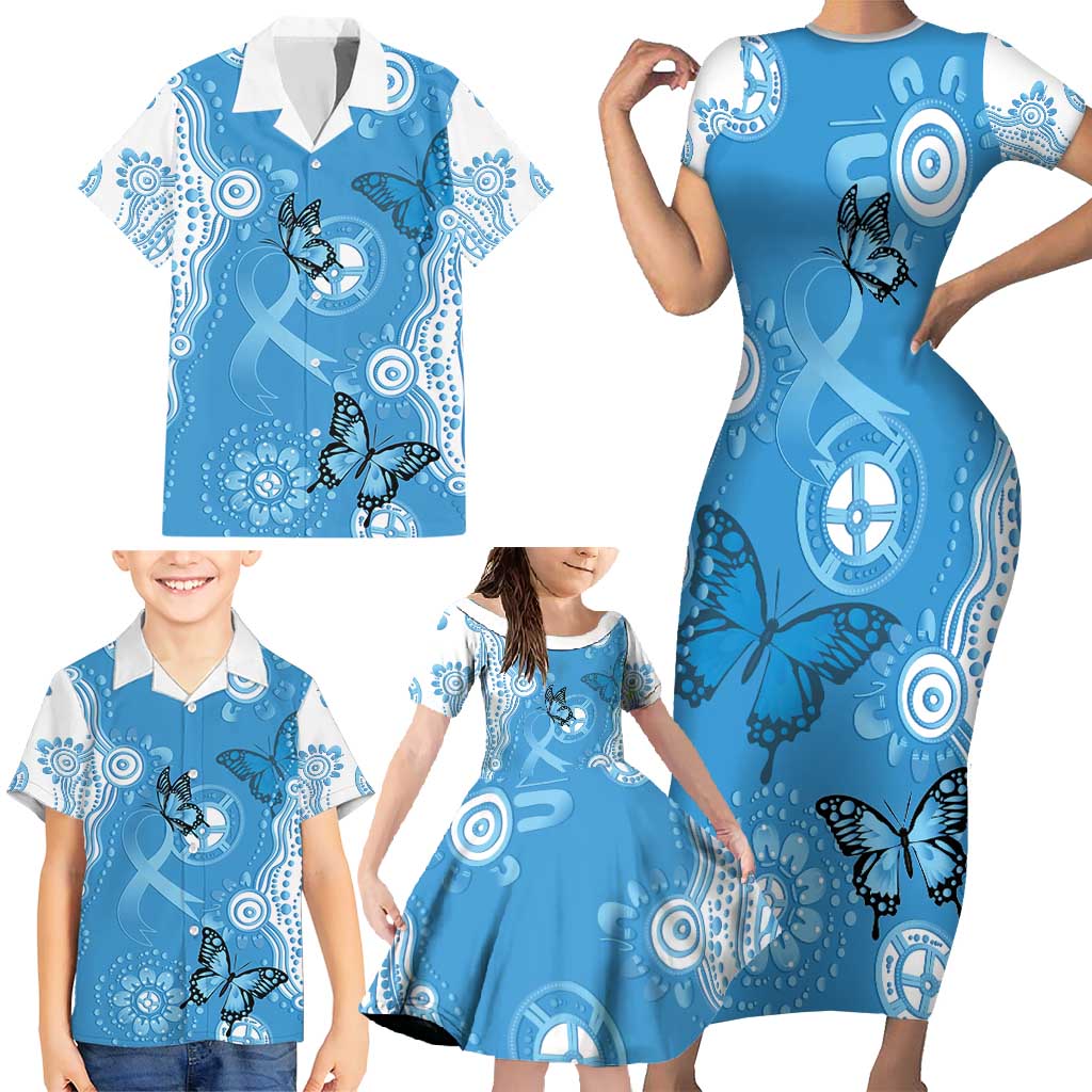 World Diabetes Day Australia Family Matching Short Sleeve Bodycon Dress and Hawaiian Shirt Blue Ribbon Butterfly Aboriginal Art - Aussie Hoodie