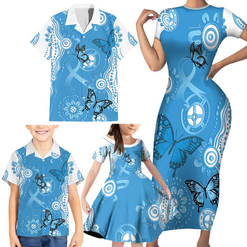 World Diabetes Day Australia Family Matching Short Sleeve Bodycon Dress and Hawaiian Shirt Blue Ribbon Butterfly Aboriginal Art - Aussie Hoodie