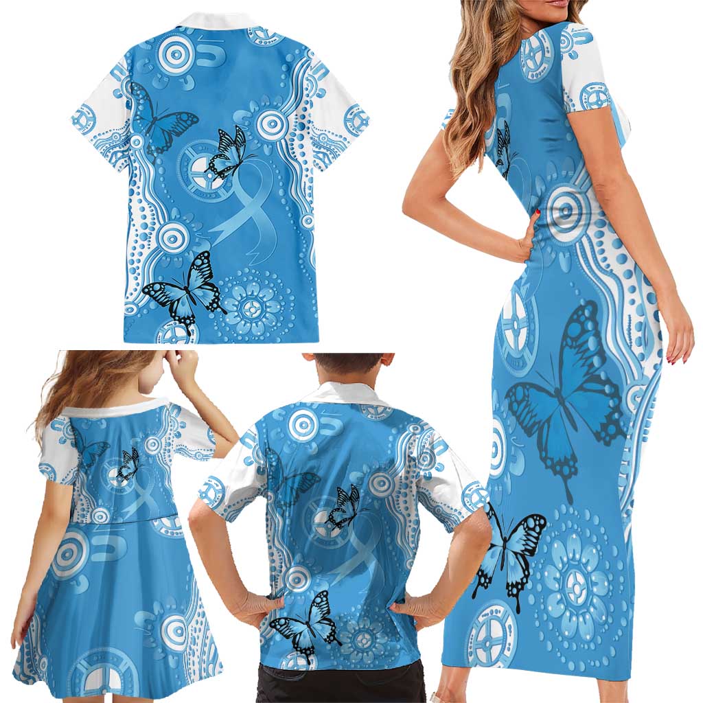 World Diabetes Day Australia Family Matching Short Sleeve Bodycon Dress and Hawaiian Shirt Blue Ribbon Butterfly Aboriginal Art - Aussie Hoodie