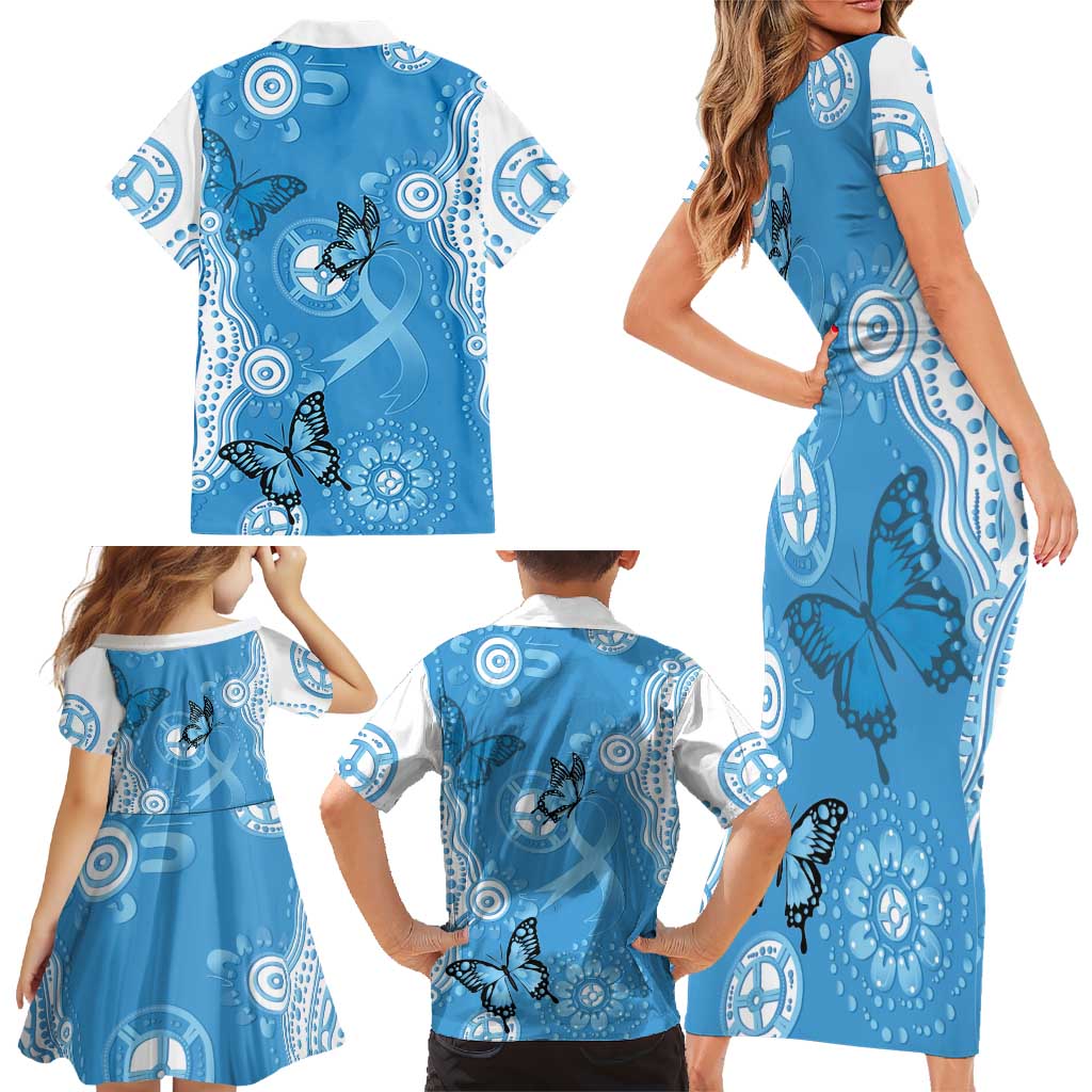 World Diabetes Day Australia Family Matching Short Sleeve Bodycon Dress and Hawaiian Shirt Blue Ribbon Butterfly Aboriginal Art - Aussie Hoodie