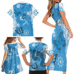 World Diabetes Day Australia Family Matching Short Sleeve Bodycon Dress and Hawaiian Shirt Blue Ribbon Butterfly Aboriginal Art - Aussie Hoodie