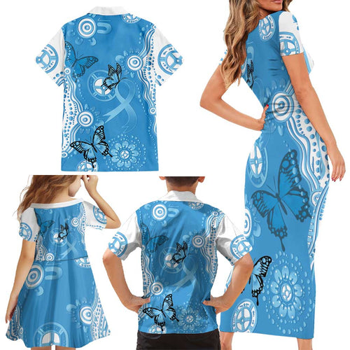 World Diabetes Day Australia Family Matching Short Sleeve Bodycon Dress and Hawaiian Shirt Blue Ribbon Butterfly Aboriginal Art - Aussie Hoodie