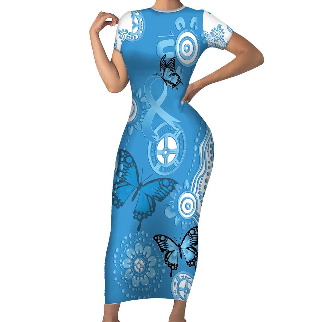 World Diabetes Day Australia Family Matching Short Sleeve Bodycon Dress and Hawaiian Shirt Blue Ribbon Butterfly Aboriginal Art - Aussie Hoodie