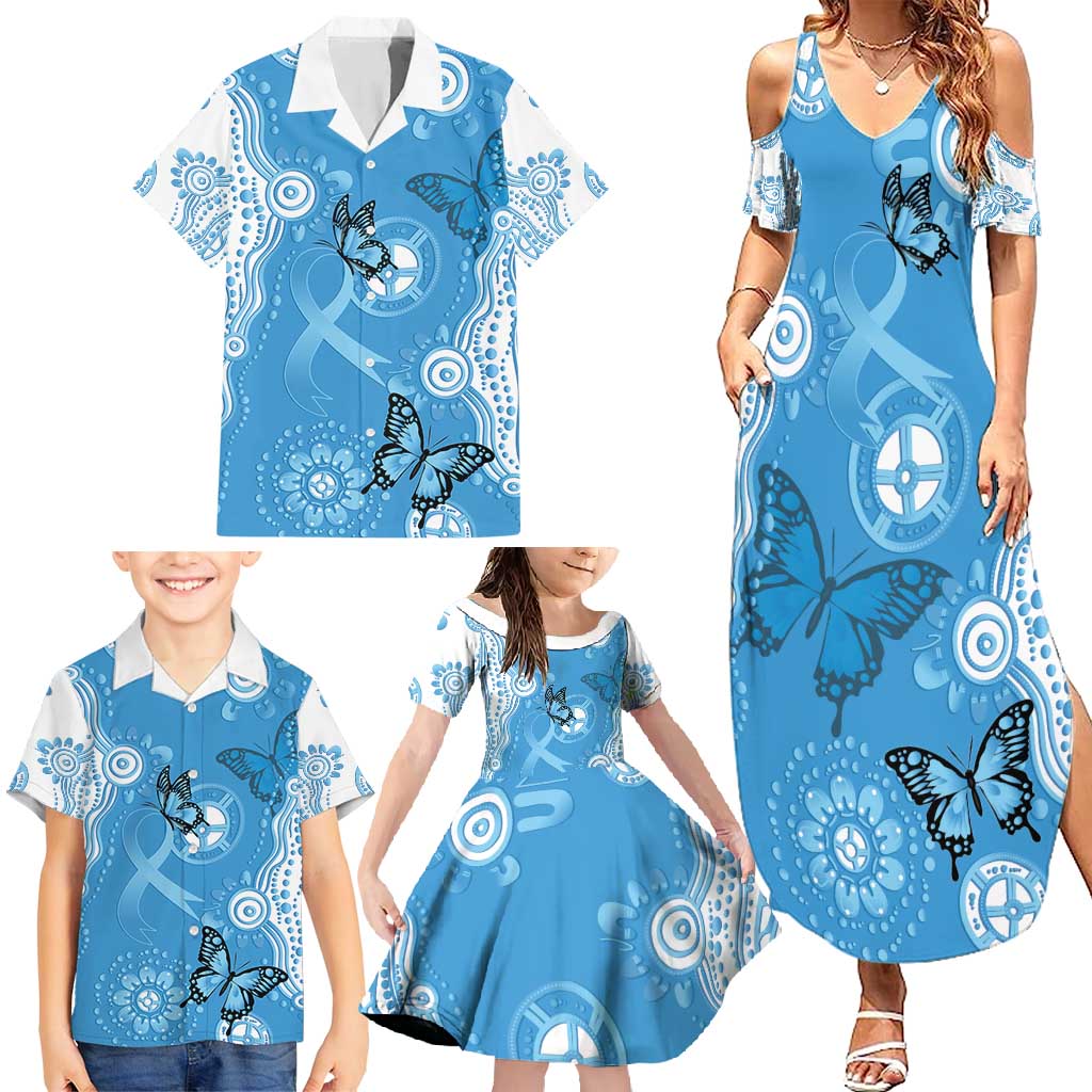 World Diabetes Day Australia Family Matching Summer Maxi Dress and Hawaiian Shirt Blue Ribbon Butterfly Aboriginal Art - Aussie Hoodie