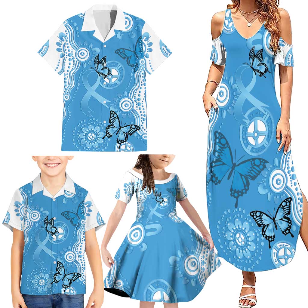 World Diabetes Day Australia Family Matching Summer Maxi Dress and Hawaiian Shirt Blue Ribbon Butterfly Aboriginal Art - Aussie Hoodie