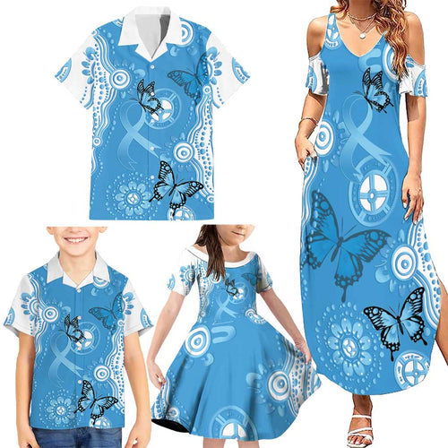 World Diabetes Day Australia Family Matching Summer Maxi Dress and Hawaiian Shirt Blue Ribbon Butterfly Aboriginal Art - Aussie Hoodie
