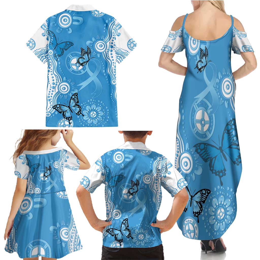 World Diabetes Day Australia Family Matching Summer Maxi Dress and Hawaiian Shirt Blue Ribbon Butterfly Aboriginal Art - Aussie Hoodie