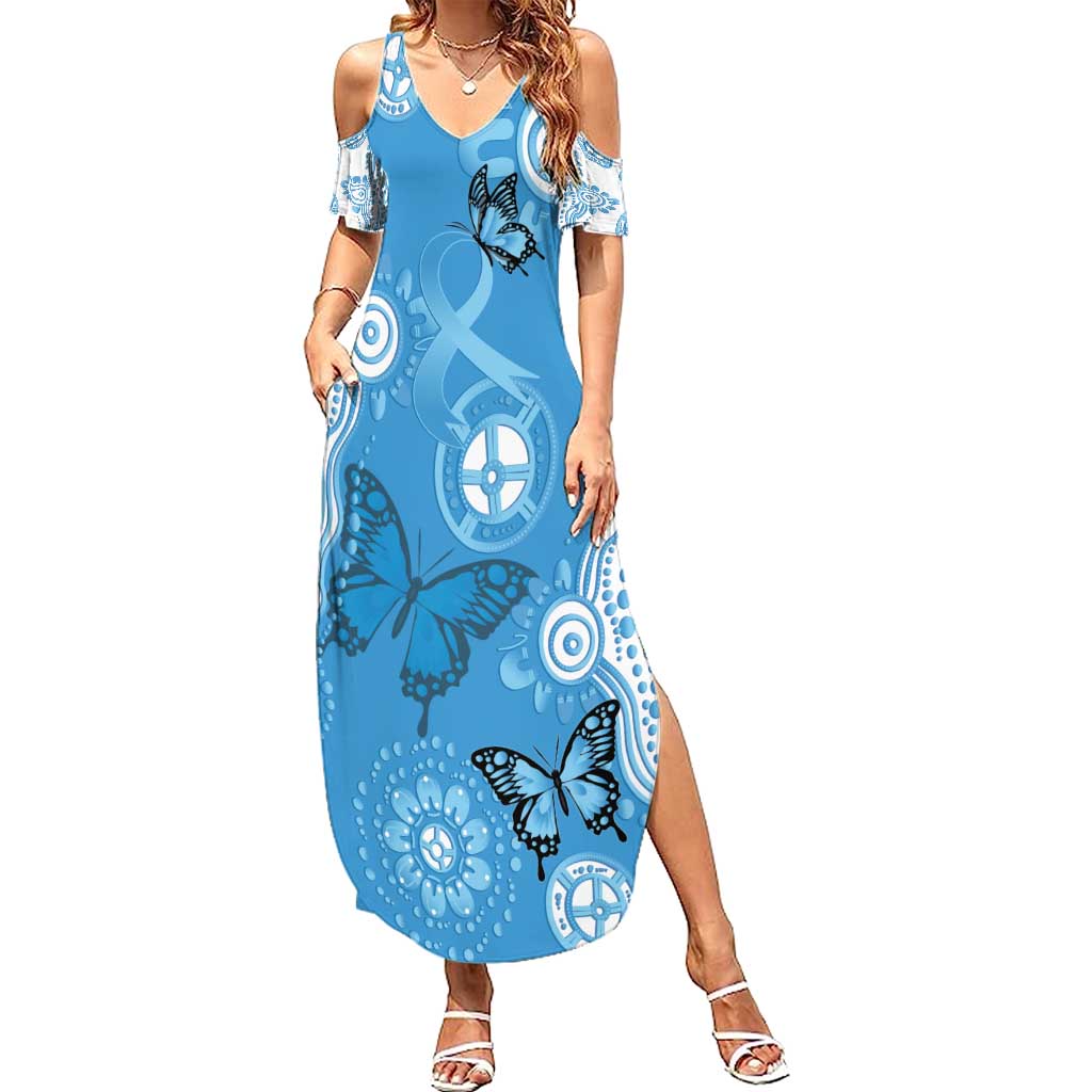 World Diabetes Day Australia Family Matching Summer Maxi Dress and Hawaiian Shirt Blue Ribbon Butterfly Aboriginal Art - Aussie Hoodie