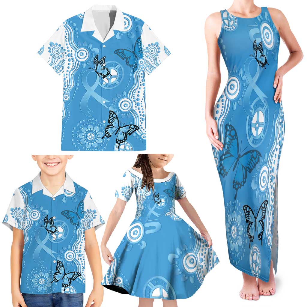 World Diabetes Day Australia Family Matching Tank Maxi Dress and Hawaiian Shirt Blue Ribbon Butterfly Aboriginal Art - Aussie Hoodie
