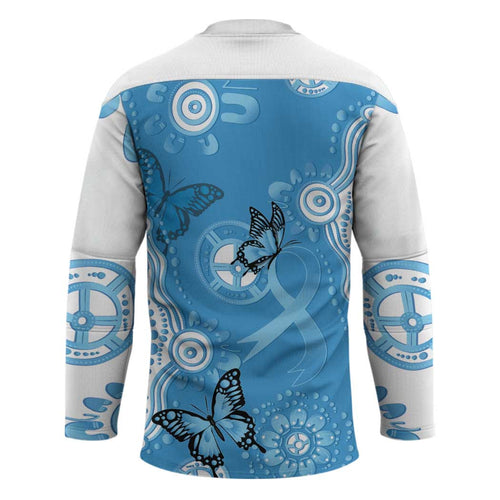 World Diabetes Day Australia Hockey Jersey Blue Ribbon Butterfly Aboriginal Art - Aussie Hoodie