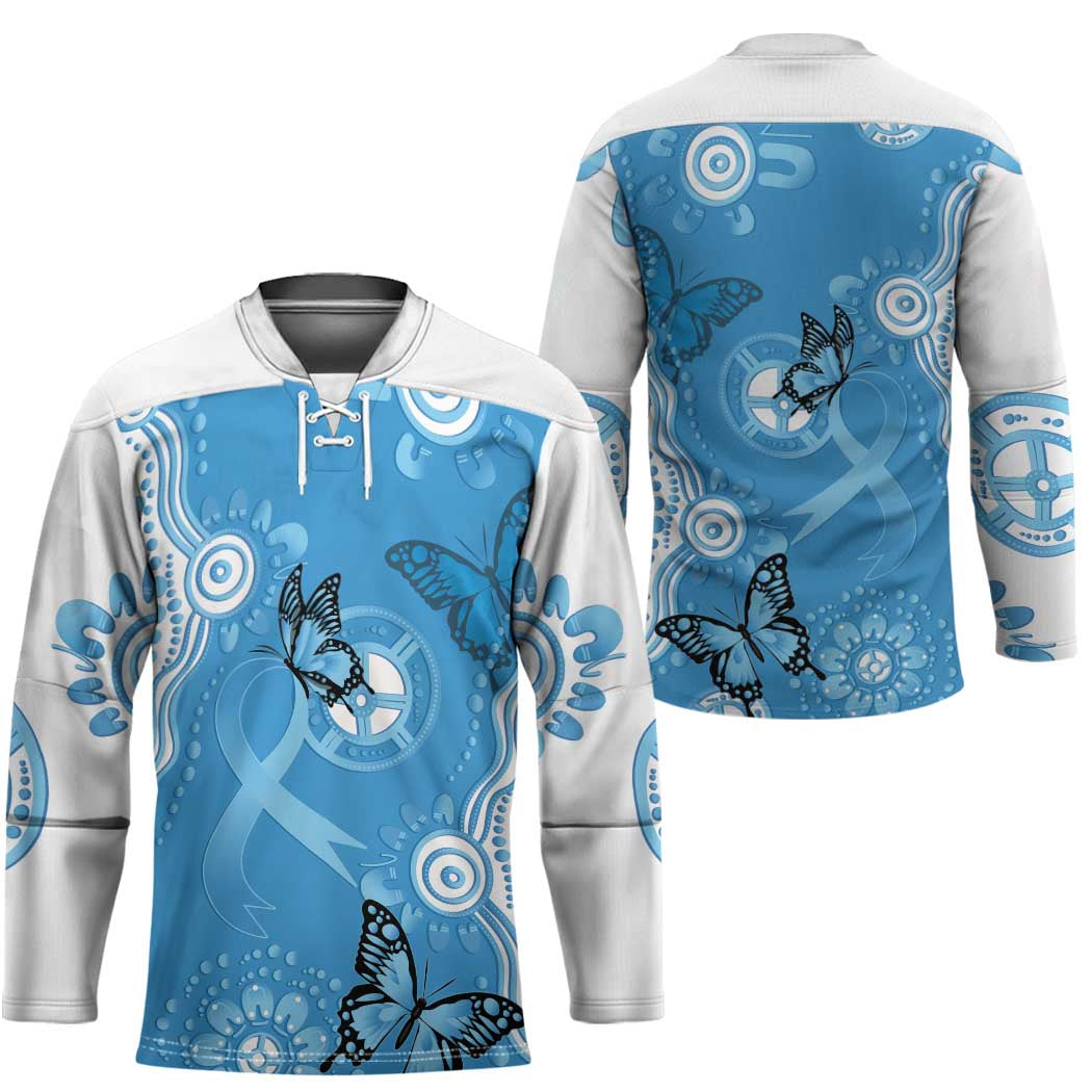 World Diabetes Day Australia Hockey Jersey Blue Ribbon Butterfly Aboriginal Art - Aussie Hoodie