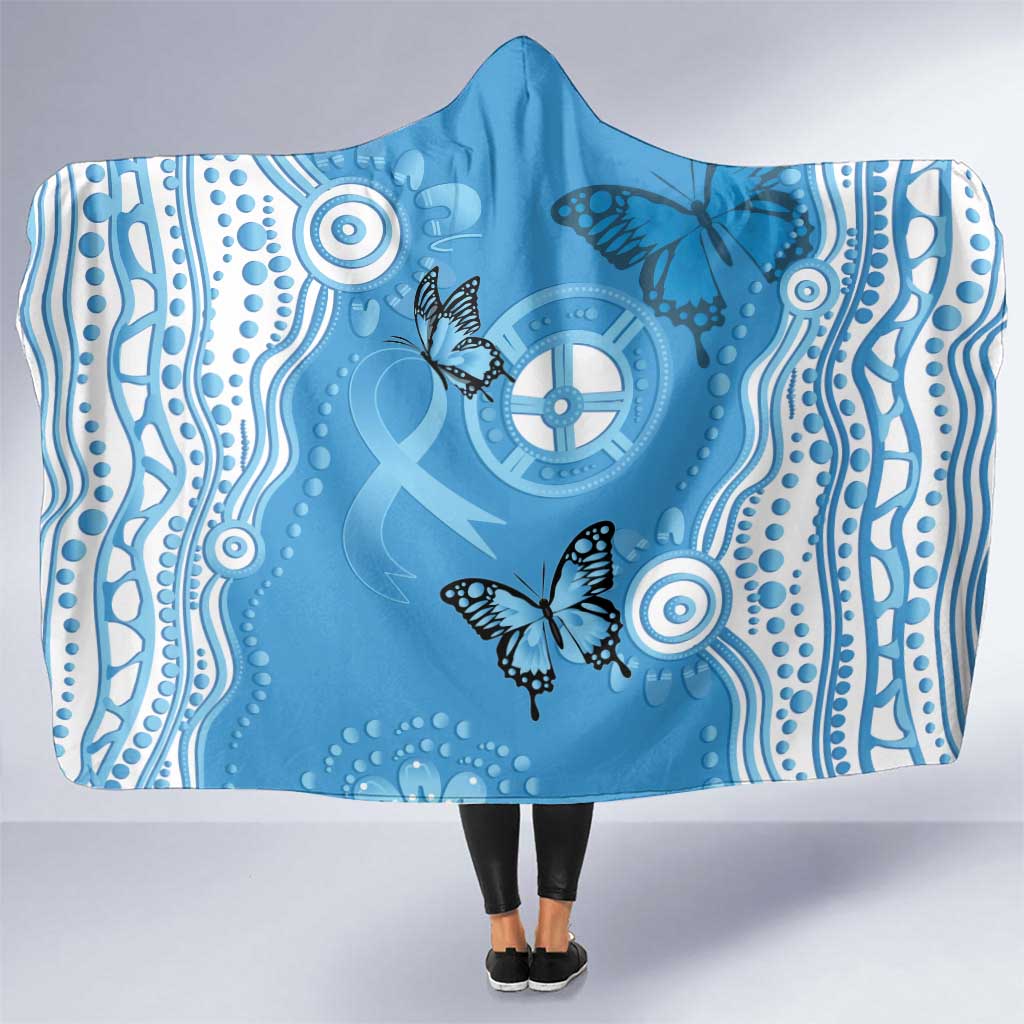 World Diabetes Day Australia Hooded Blanket Blue Ribbon Butterfly Aboriginal Art - Aussie Hoodie