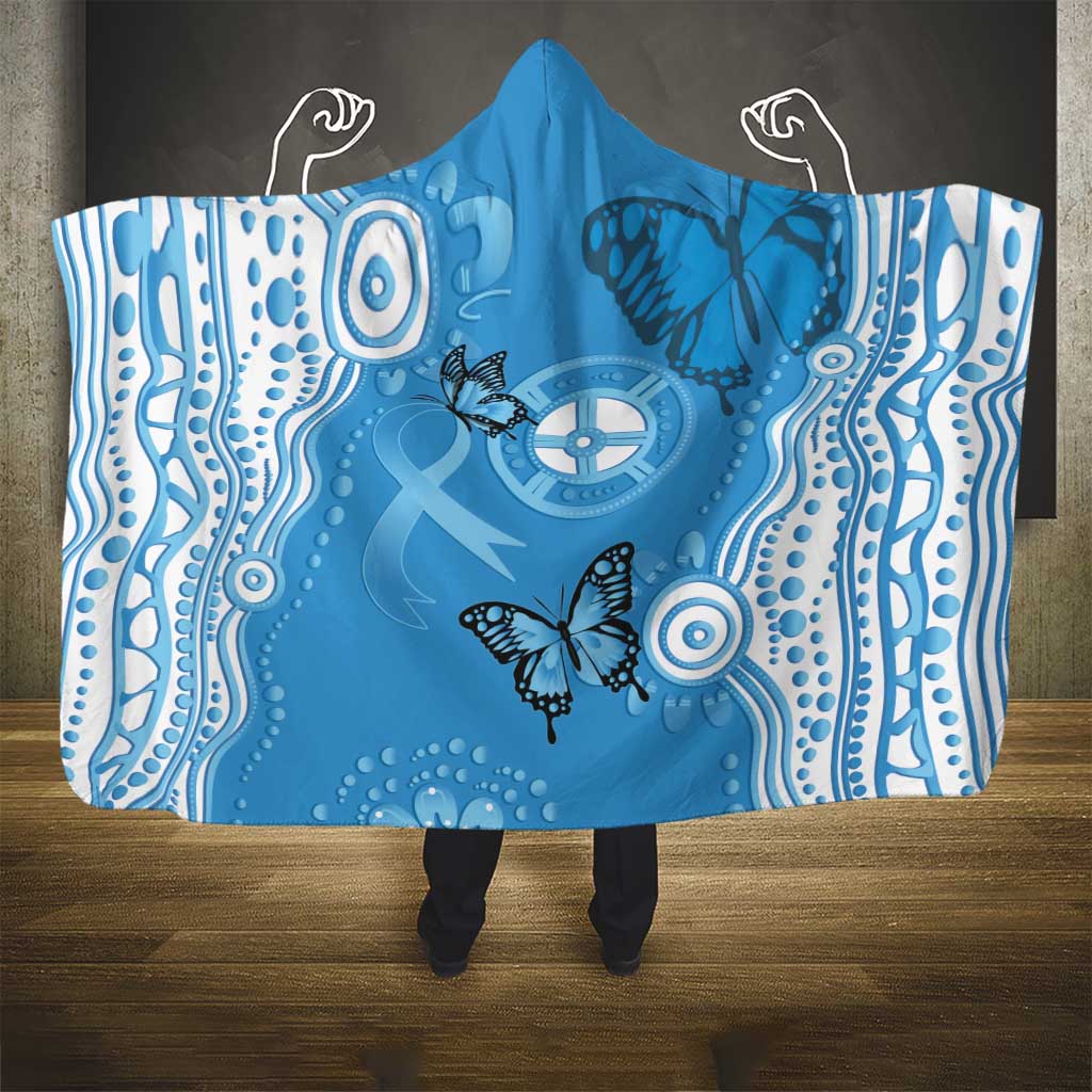 World Diabetes Day Australia Hooded Blanket Blue Ribbon Butterfly Aboriginal Art - Aussie Hoodie