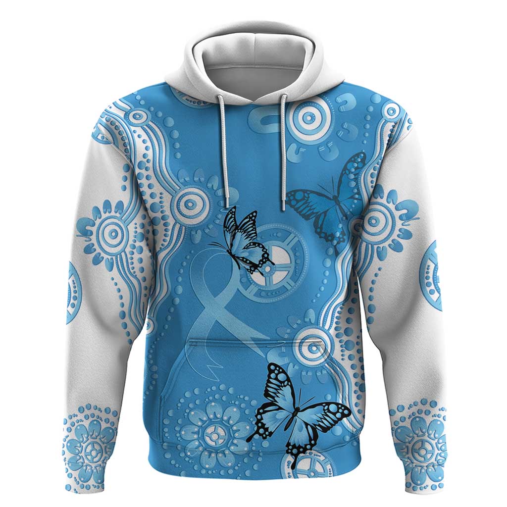 World Diabetes Day Australia Hoodie Blue Ribbon Butterfly Aboriginal Art - Aussie Hoodie