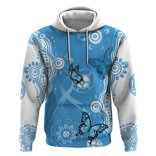 World Diabetes Day Australia Hoodie Blue Ribbon Butterfly Aboriginal Art - Aussie Hoodie