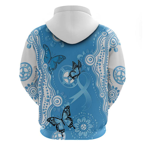 World Diabetes Day Australia Hoodie Blue Ribbon Butterfly Aboriginal Art - Aussie Hoodie