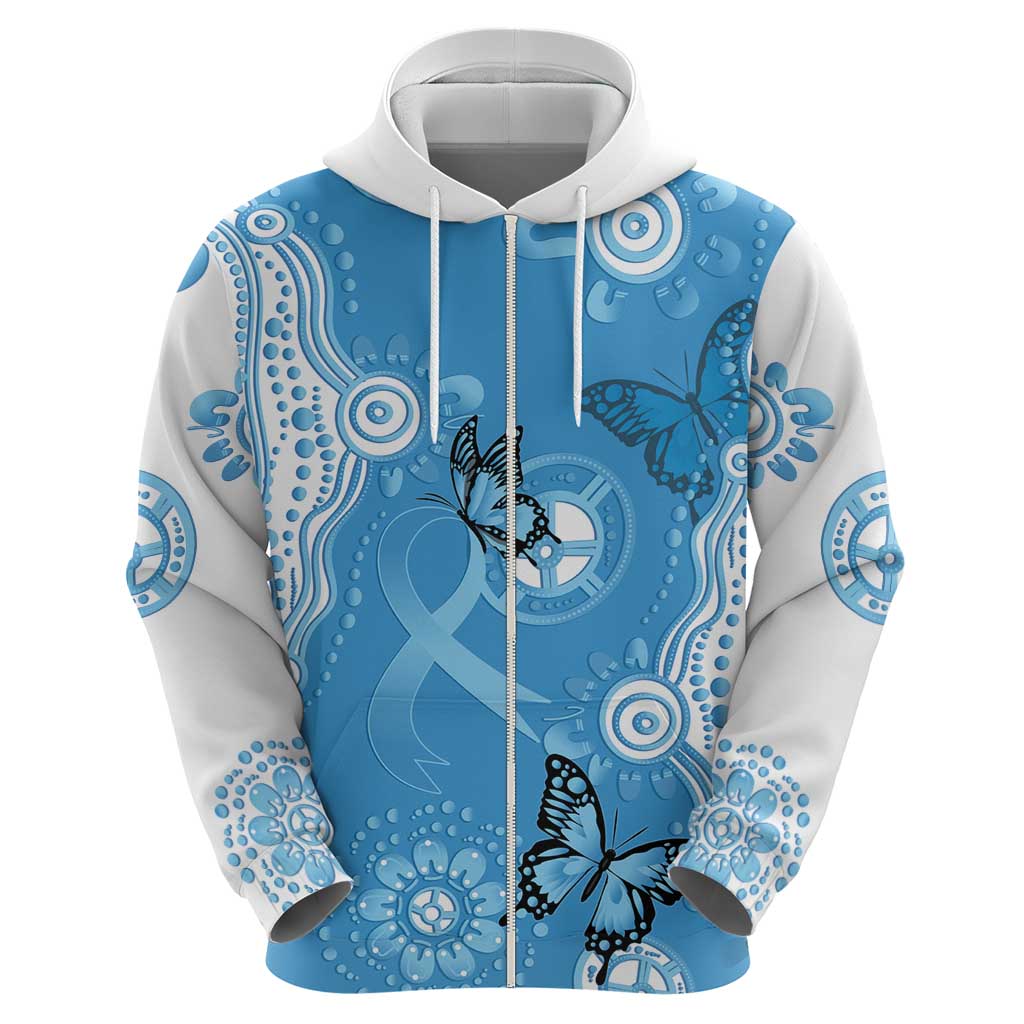 World Diabetes Day Australia Hoodie Blue Ribbon Butterfly Aboriginal Art - Aussie Hoodie
