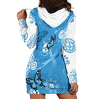 World Diabetes Day Australia Hoodie Dress Blue Ribbon Butterfly Aboriginal Art - Aussie Hoodie