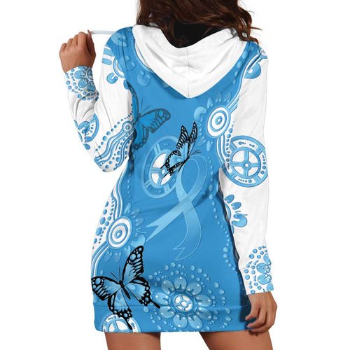 World Diabetes Day Australia Hoodie Dress Blue Ribbon Butterfly Aboriginal Art - Aussie Hoodie