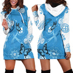 World Diabetes Day Australia Hoodie Dress Blue Ribbon Butterfly Aboriginal Art - Aussie Hoodie