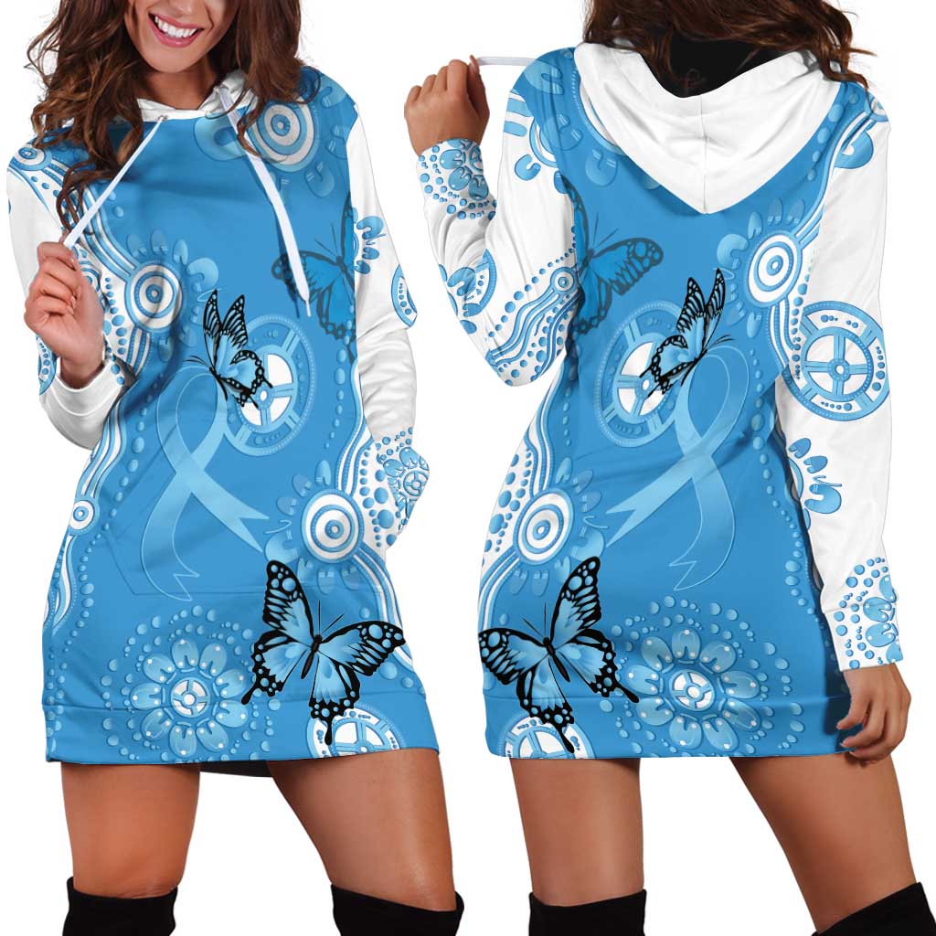 World Diabetes Day Australia Hoodie Dress Blue Ribbon Butterfly Aboriginal Art - Aussie Hoodie