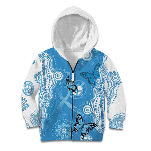 World Diabetes Day Australia Kid Hoodie Blue Ribbon Butterfly Aboriginal Art - Aussie Hoodie