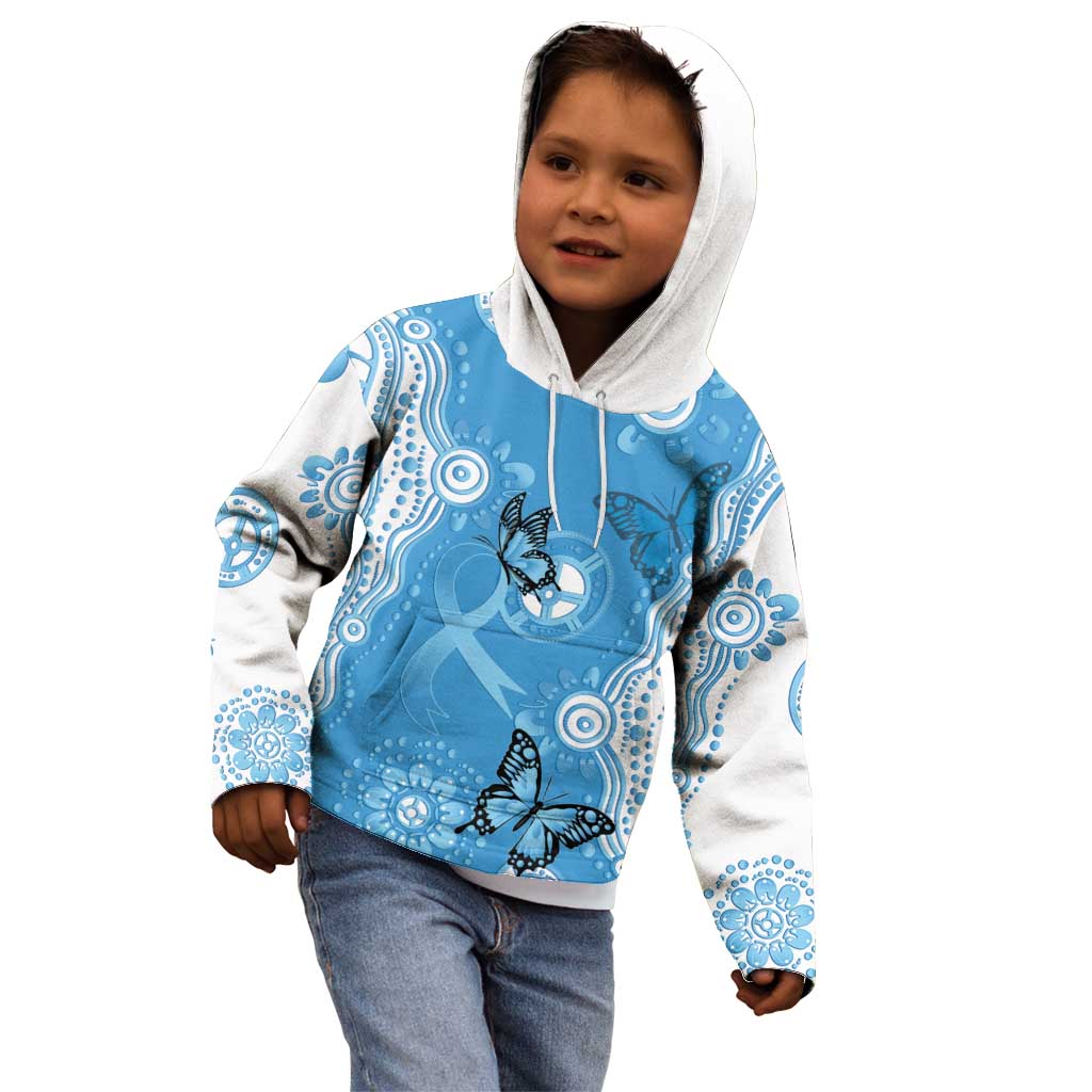 World Diabetes Day Australia Kid Hoodie Blue Ribbon Butterfly Aboriginal Art - Aussie Hoodie