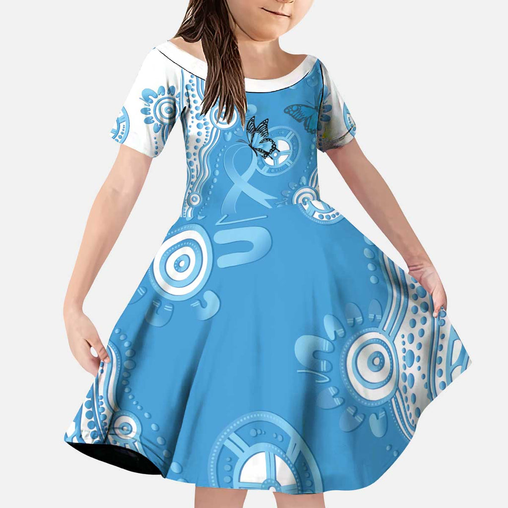 World Diabetes Day Australia Kid Short Sleeve Dress Blue Ribbon Butterfly Aboriginal Art - Aussie Hoodie