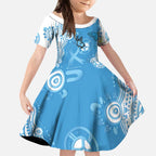World Diabetes Day Australia Kid Short Sleeve Dress Blue Ribbon Butterfly Aboriginal Art - Aussie Hoodie