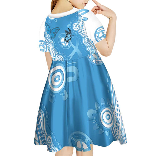 World Diabetes Day Australia Kid Short Sleeve Dress Blue Ribbon Butterfly Aboriginal Art - Aussie Hoodie