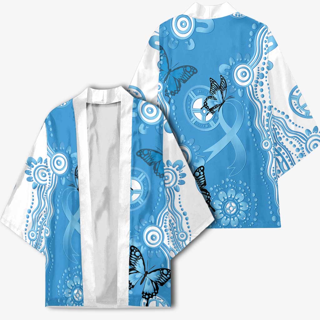 World Diabetes Day Australia Kimono Blue Ribbon Butterfly Aboriginal Art - Aussie Hoodie