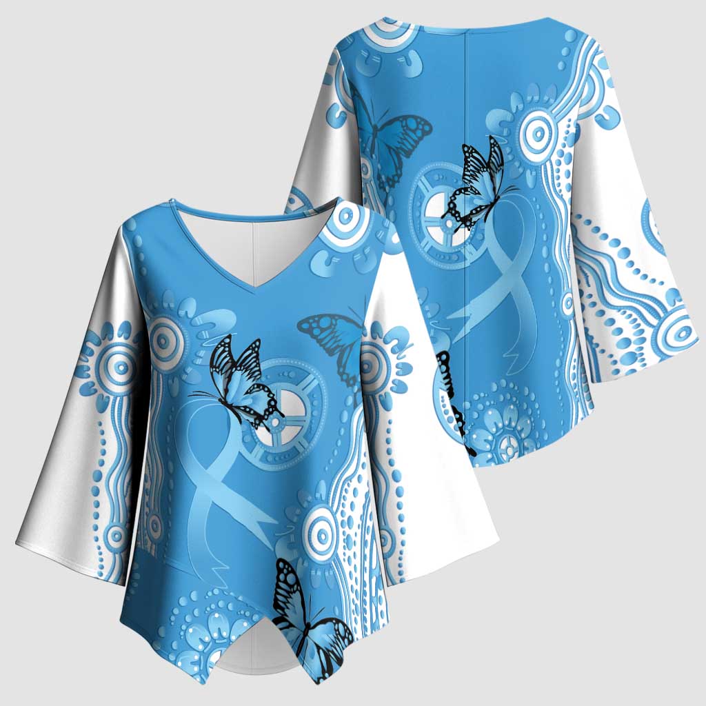 World Diabetes Day Australia Kimono Sleeve Blouse Blue Ribbon Butterfly Aboriginal Art - Aussie Hoodie