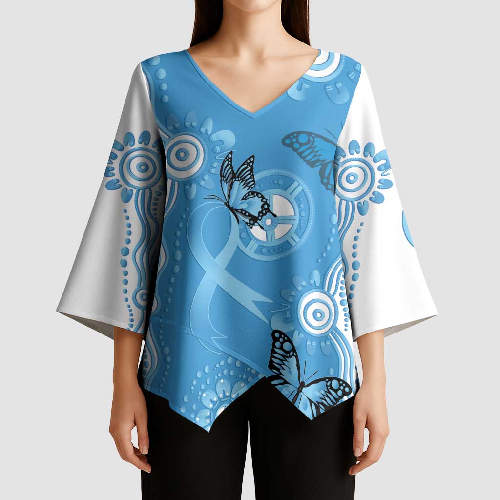 World Diabetes Day Australia Kimono Sleeve Blouse Blue Ribbon Butterfly Aboriginal Art - Aussie Hoodie