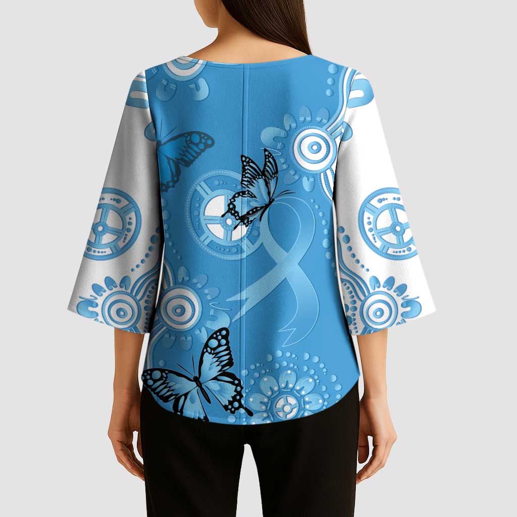 World Diabetes Day Australia Kimono Sleeve Blouse Blue Ribbon Butterfly Aboriginal Art - Aussie Hoodie
