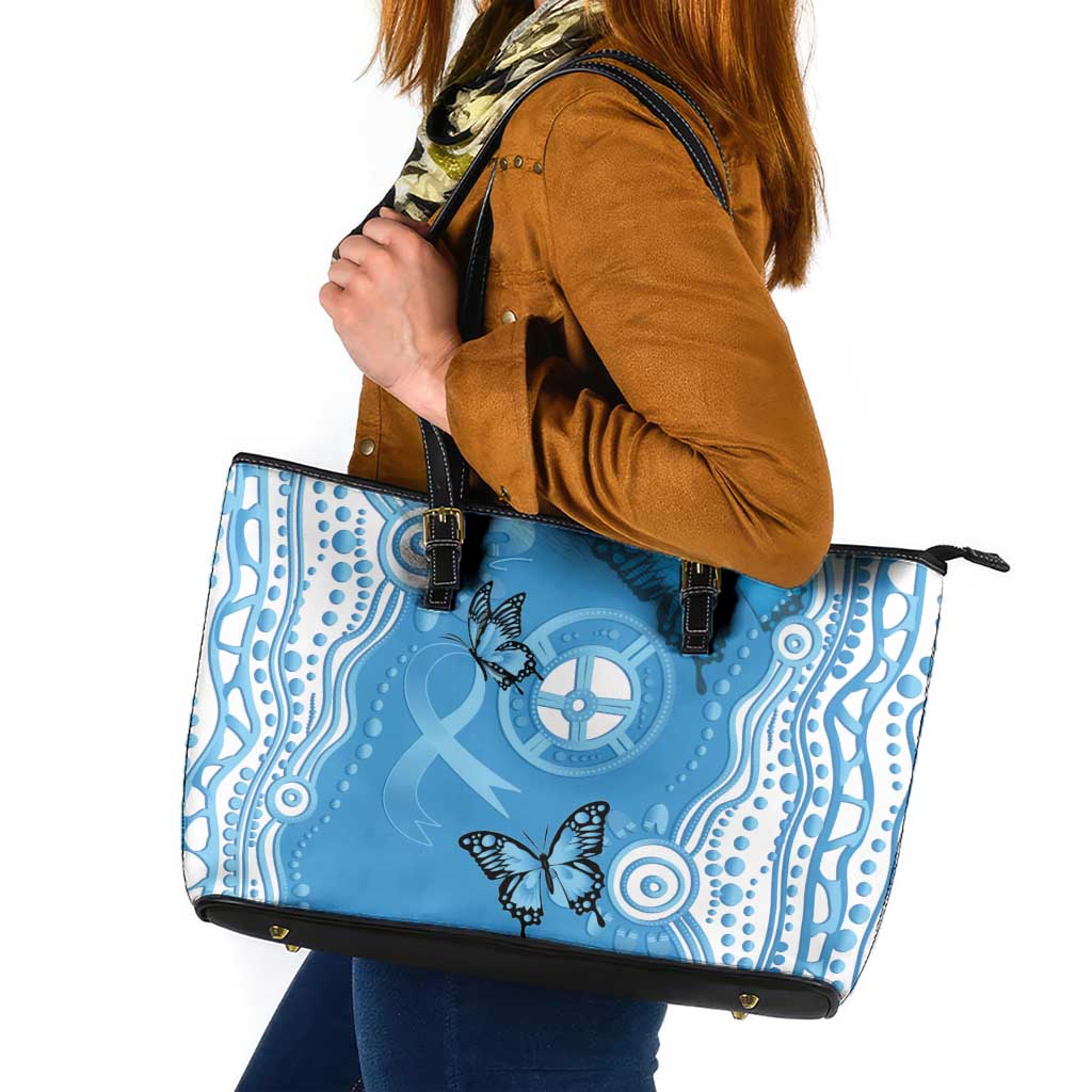 World Diabetes Day Australia Leather Tote Bag Blue Ribbon Butterfly Aboriginal Art - Aussie Hoodie