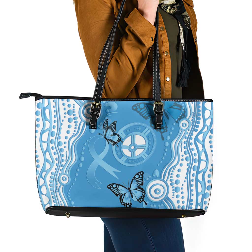 World Diabetes Day Australia Leather Tote Bag Blue Ribbon Butterfly Aboriginal Art - Aussie Hoodie