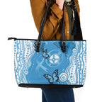 World Diabetes Day Australia Leather Tote Bag Blue Ribbon Butterfly Aboriginal Art - Aussie Hoodie