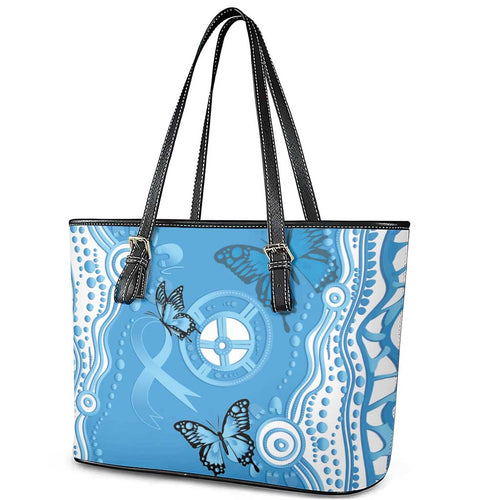 World Diabetes Day Australia Leather Tote Bag Blue Ribbon Butterfly Aboriginal Art - Aussie Hoodie
